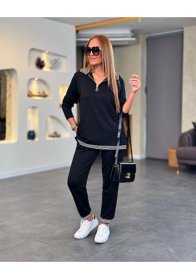 Butik İstanbul Kadın Uzun Kollu Ribana Ve Fermuar Detay Bluz Ve Yüksel Bel Pantolon 2li Takım Siyah Butik İstanbul Kadın Uzun Kollu Ribana Ve Fermuar Detay Bluz Ve Yüksel Bel Pantolon 2li Takım Siyah