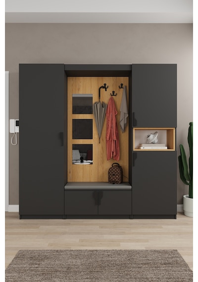 Lüks Aynalı Portmanto Askılı Vestiyer %100 Mdf Çok Raflı Ayakkabılık V04 Koyu Gri - Karina Lüks Aynalı Portmanto Askılı Vestiyer %100 Mdf Çok Raflı Ayakkabılık V04 Koyu Gri - Karina