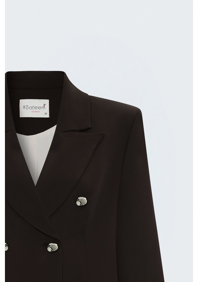 Sateen Düğmeli Klasik Ceket - Kahve-137896 Kahverengi