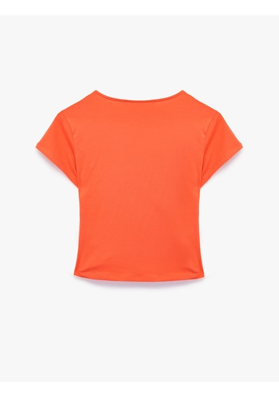 Koton Pamuklu Slim Fit Drapeli Kısa Kollu V Yaka Kruvaze Tişört Kırmızı 6sak50553ek