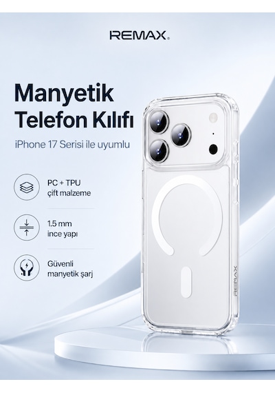 Remax Crystal Series Apple iPhone 17 Pro Max Magsafe Uyumlu Kristal Şeffaf Kılıf Darbe Emici Bayer Silikon Rmc-2 Remax Crystal Series Apple iPhone 17 Pro Max Magsafe Uyumlu Kristal Şeffaf Kılıf Darbe Emici Bayer Silikon Rmc-2