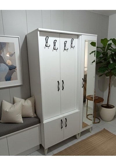 Zerkaconcept Belin 3 Kapaklı Portmanto Vestiyer Ayakkabılık Dolap Byz - M4 Beyaz