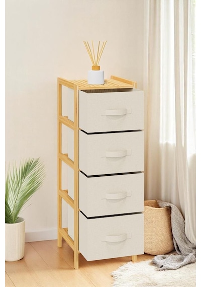 Digithome Bambu 4 Çekmeceli Dolap Organizer Çok Amaçlı Düzenleyici Şifonyer Db-0014