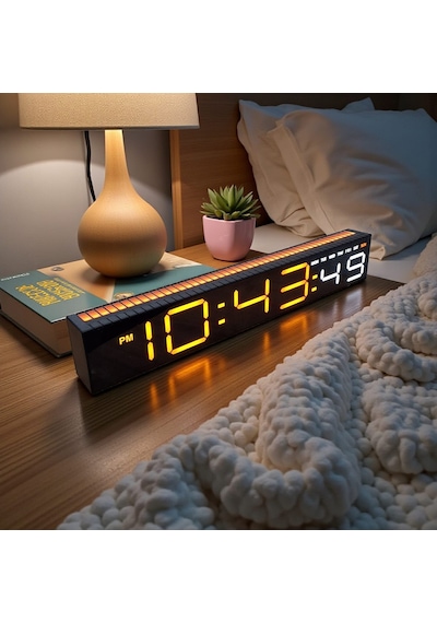 Upway Müziğe Duyarlı Ritim Işıklı Dijital Masa Saati - Sese Duyarlı Hd Led Panel Ekran Turuncu Beyaz