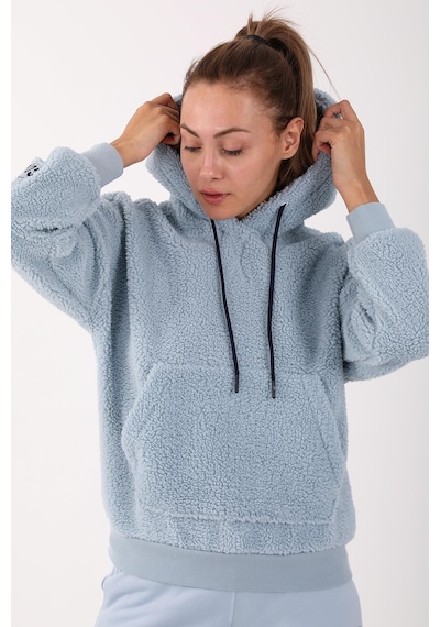 Maraton Sportswear Comfort Kadın Kapşonlu Uzun Kol Basic Sisli Mavi Sweatshirt 21443-sisli Mavi