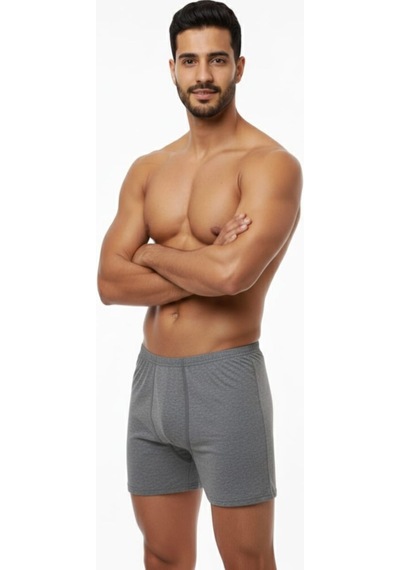 Enmodaiçgiyim 7 Adet Gri %100 Pamuk Rahat Kesim Erkek Paçalı Külot Boxer