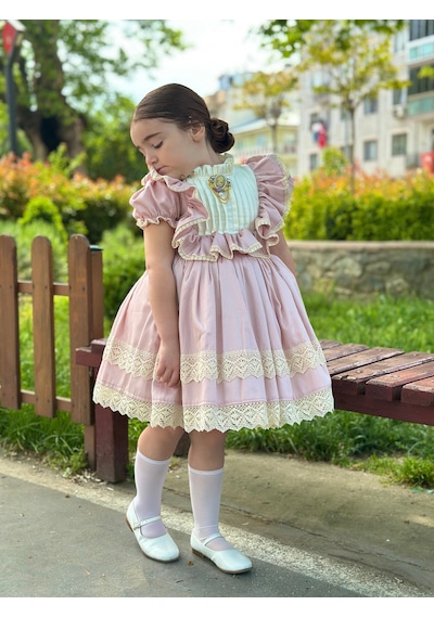 H L Y Karol Tasarım Masal Pudra Pembe Vintage Kız Bebek Elbise,doğum Günü Elbise,fotoğraf Çekim Elbise,0-13 Yaş Uygun Pembe