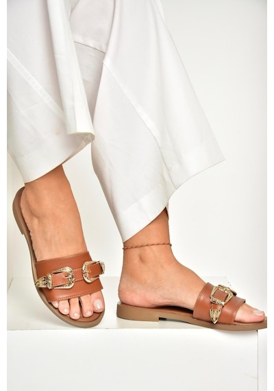 Fox Shoes U250110109 Taba Tokalı Kadın Terlik Taba-suni Deri Taba