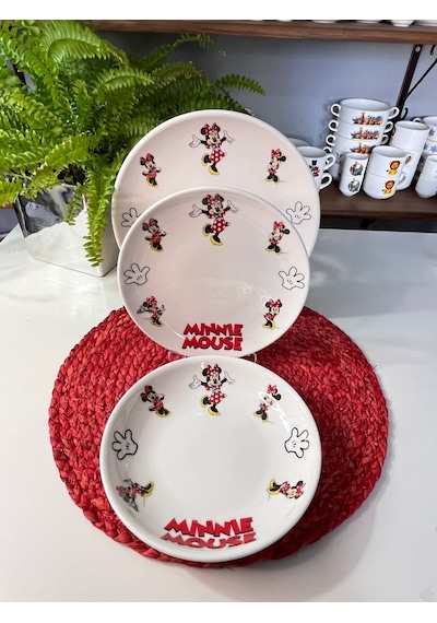 6 Parça Minnie Mouse Model Çocuk Bebek Yemek Takımı Beslenme Seti Çok Renkli