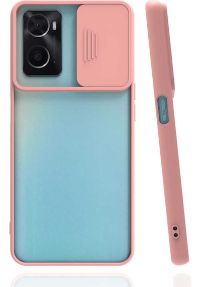 Noktaks - Oppo Uyumlu Oppo A76 - Kılıf Slayt Sürgülü Arkası Buzlu Lensi Kapak - Pembe Açık