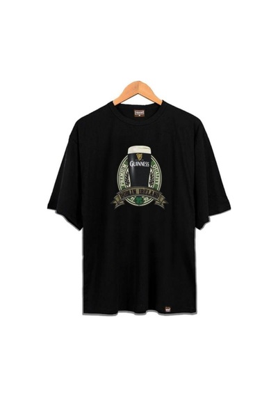 Flood Of Style Erkek Siyah Guıness Baskılı Oversize Bisiklet Yaka Tshirt