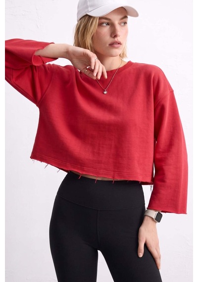 Barrels And Oıl Kadın Bisiklet Yaka Oversize Kısa Swaetshirt - Kırmızı Kırmızı