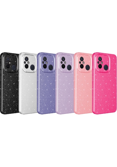 Xiaomi Redmi 12c Kılıf Kamera Korumalı Simli Lüks Zore Koton Kapak Pembe Koyu