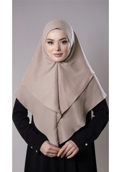 Hürrem Bone Bej Pratik Hazır Geçmeli Tesettür Eşarp Pamuk Caz Kumaş Çift Katlı Düz Hijab 2303 12