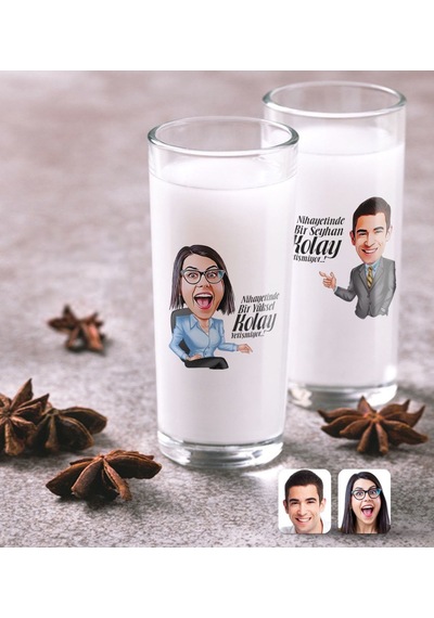 Kişiye Özel Erkek Ve Bayan Kolay Yetişmiyor Karikatürlü İkili Rakı Bardağı Seti-2