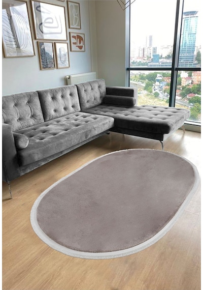 Vl Yuvarlak Comfort Ponpon Saçaklı Peluş Post Halı Kahverengi Halı Kahverengi Oval Düz Saçak