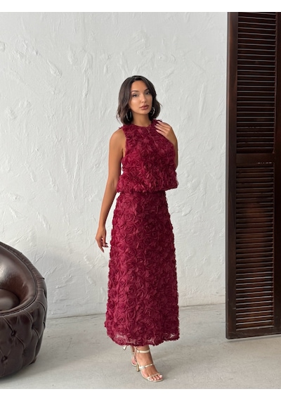 Verymoda Gül Süzüneli Kolsuz Bluz F1989 Bordo