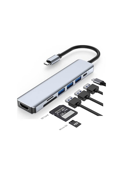 7 İn 1 Type C To Hdmı 4k 30hz Kablo Sd/ Tf Kart Okuyucu Usb3 0 2xusb2 0 Pd 87w Çevirici