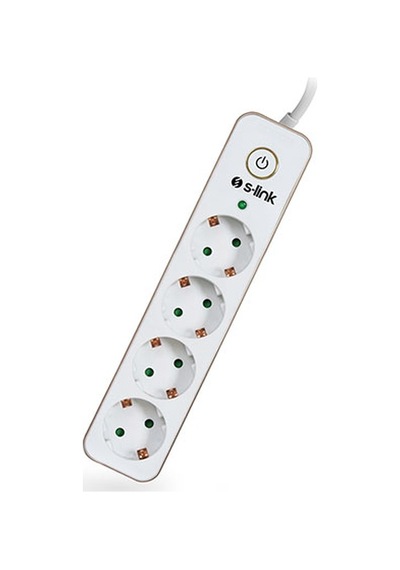 S-link Swapp SPGIP04 750J 4'lü Akım Korumalı Priz 1.5 Metre Gold - Beyaz