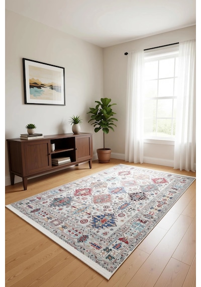 Blghome Renkli Etnik Desen Modern Halı Dekoratif Kilim Gri - Renkli