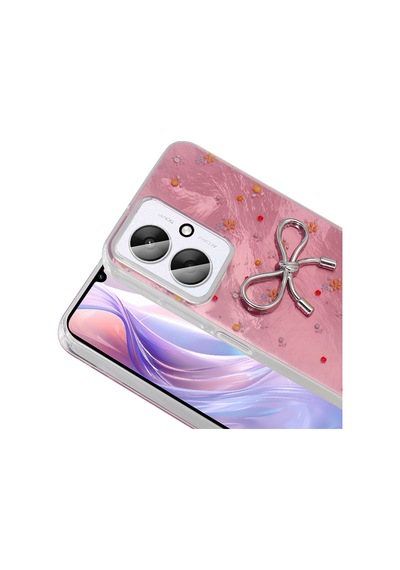 Xiaomi Poco C65 Kılıf Kamera Korumalı Figürlü Zore Ponti Silikon Kapak Açık Pembe