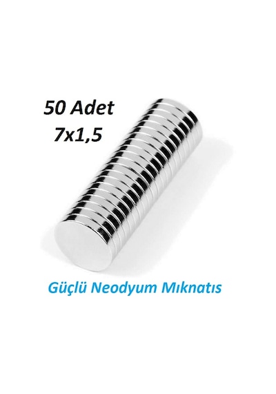 50 Adet Çap 7Mm X Kalınlık 1,5Mm Yuvarlak Güçlü Neodyum Mıknatıs