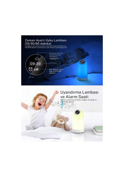Bluetooth Hoparlörlü Gece Lambası 7 Si 1 Arada Alarm Saati Fm Radyo Dokunmatik Rgb Işık Renkli Lamba Sarı