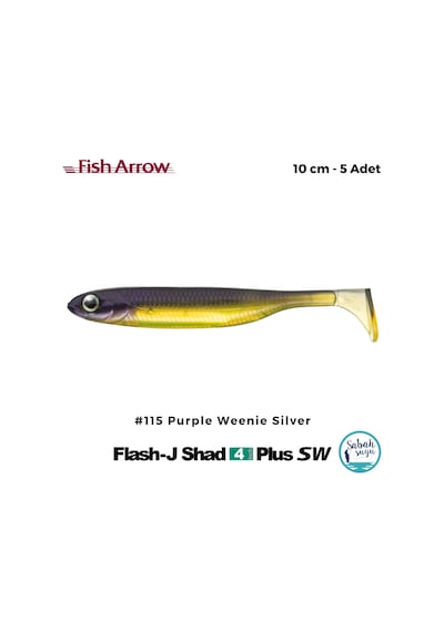 Fish Arrow Flash J Shad Plus Sw 10cm 4'' 115 Purple Weenie Silver Silikon Balık 5 Adet