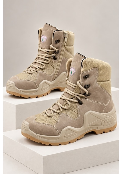Muggo Everest Erkek Tactical Askeri Fermuarlı Ve Bağcıklı Postal Çöl Botu Bej