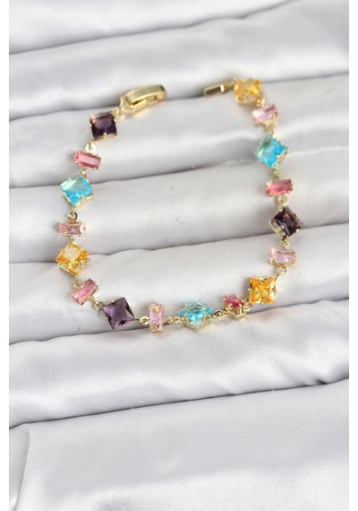 Dodes Dodes Kristal Taşlı Kesimli Karışık Renkli Gold Renk Gema Kadın Bileklik Tg27bb8531 Çok Renkli