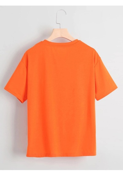 Flood Of Style Unisex Turuncu Robotik Ayıcık Baskılı Oversize Bisiklet Yaka T-shirt