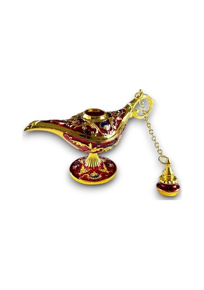 Aladdin Sihirli Lambası Renkli Işlemeli Dekoratif Biblo Alaattin Metal Çelik No:1 - 11x7 CM