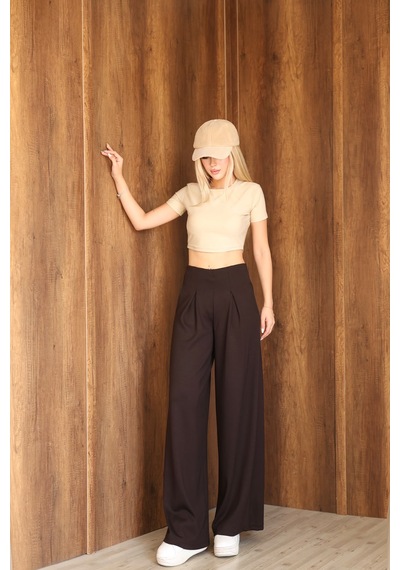 Ozy Fashion Kadın Modal Kumaş Yüksek Bel Pileli Geniş Paça Cepli Eşofman Altı Koyu Kahverengi Ozy Fashion Kadın Modal Kumaş Yüksek Bel Pileli Geniş Paça Cepli Eşofman Altı Koyu Kahverengi