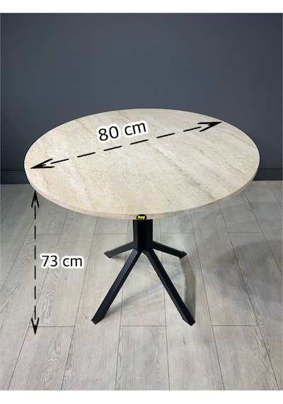 Saray Traverten Yuvarlak Mutfak Yemek Masası Balkon Masası 80 Cm