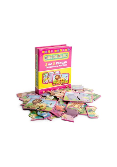Hayvanlar Tamamlama Kartları 2 - 3 Parçalı Puzzle Zeka Kartları