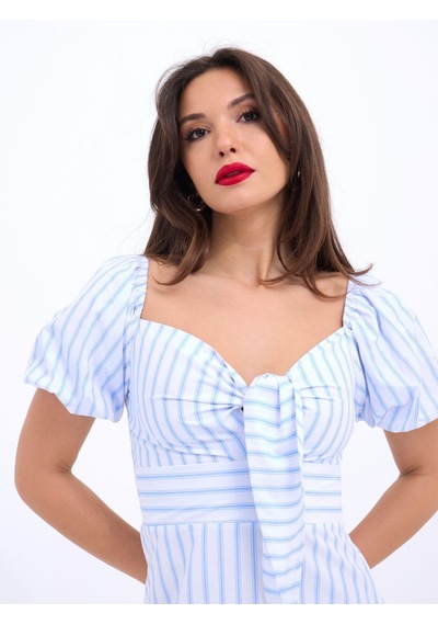 De'charme 5948 Elbise-los Angeles Çizgili Buz Mavisi