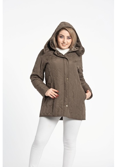 Vetre Kadın Kapitone Mont (75 Cm) Haki Büyük Beden 1014 Çok Renkli