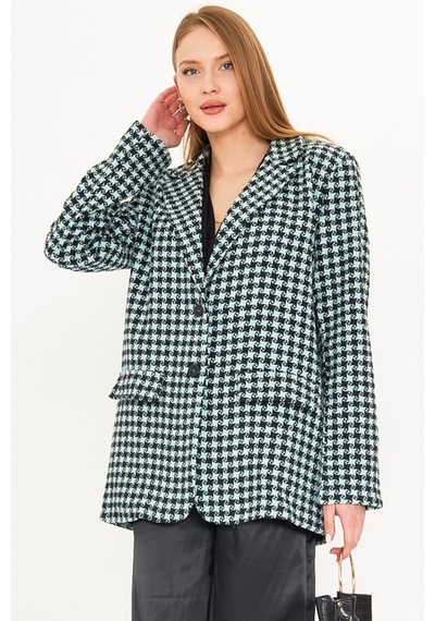 Armonika Kadın Mint Erkek Yaka Cep Kapaklı Vatkalı Oversize Ceket Arm-25k001060