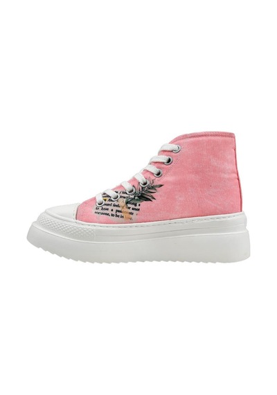 Kadın Vegan Pembe Kalın Taban High Sneakers - A Little Paris Always Tasarım Çok Renkli