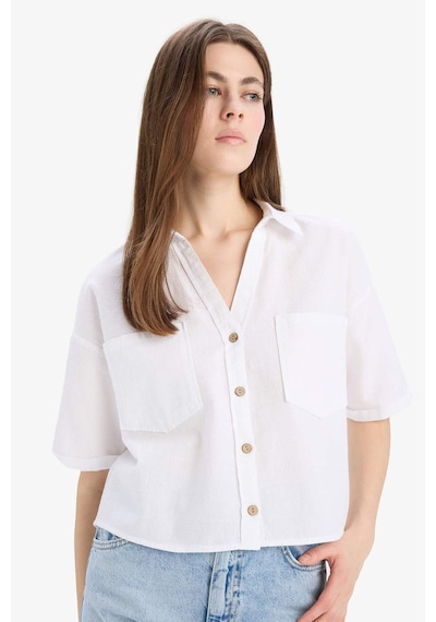DeFacto Boxy Fit Cepli Basic Düz Kısa Kollu Gömlek V2523AZ25SPWT34
