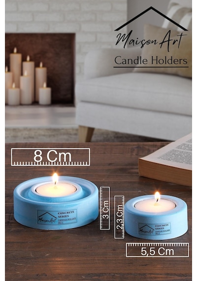 Holder | 4'Lü Set Mumluk | Tea Light Mumluk Seti | Pembe-Mavi