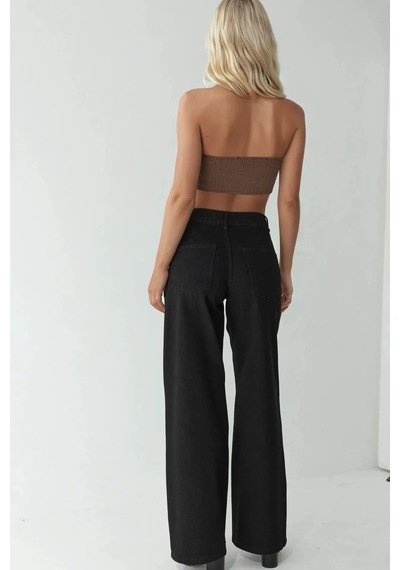 Hiccup Yüksek Bel Wide Leg Kot Pantolon Siyah