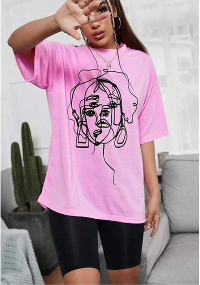 Kozia Outdoors Malkoçbey Kadın Yüz Figür Detaylı Basic Oversize Unisex T-shirt Pembe Kozia Outdoors Malkoçbey Kadın Yüz Figür Detaylı Basic Oversize Unisex T-shirt Pembe