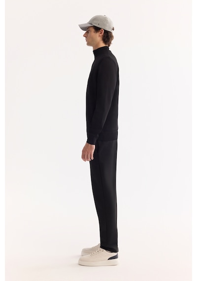 Avva Erkek Siyah Dik Yaka Fermuarlı Rayon Tüylenmeyen Triko Regular Fit Kazak A52y5021