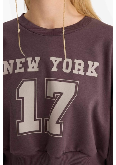 Defacto Coool Crop Bisiklet Yaka Baskılı Kalın Sweatshirt F8006ax25aubn549 Kahve