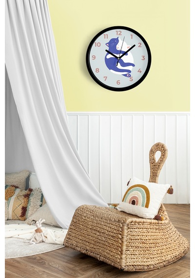 Sevimli Kediler - İkiz Çocuk Odası Duvar Saati - 25cm - Önü Camlı Siyah Kasa - Sessiz Mekanizma-jh0899 Siyah