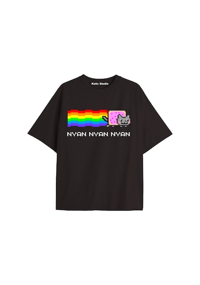 Kalic Studio Nyan Nyan Cat Oversize Unisex T-shirt Siyah Lacivert