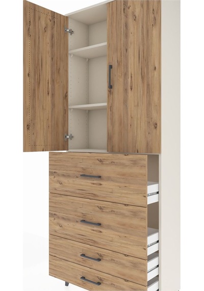 Arges Dolap 3 Raflı 4 Çekmeceli 2 Kapaklı 88x30x221 Aytaşı-çam Aytası