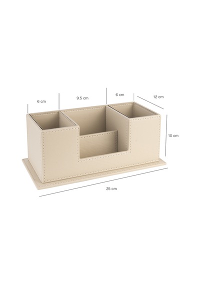 Masaüstü Deri Organizer Kalemlik 4 Gözlü Desktop Organizer Rainbow Vegan 10x12x25 Cm. Bej