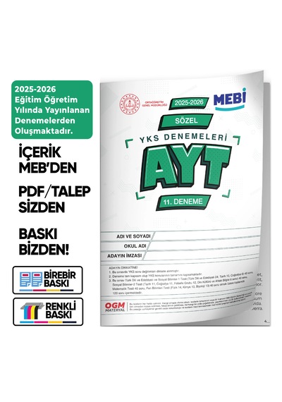 2026 Yks-ayt Sözel Mebi Online Türkiye Geneli 11. Deneme Büyük Boy Renkli Baskı Ücreti Güncel Baskı